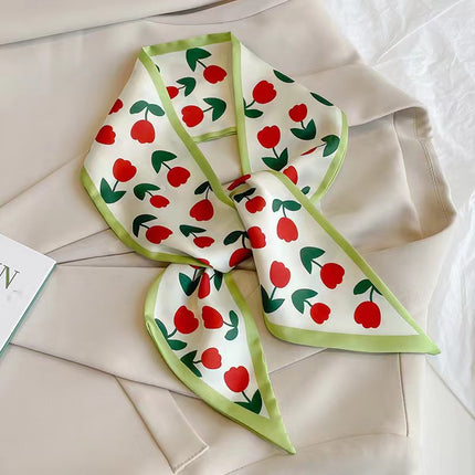 Long Small Silk Scarf Women's Green Style Small Fresh Ribbon Hair Band Tie Hair Binding Bag Decorative Long Professional Scarf