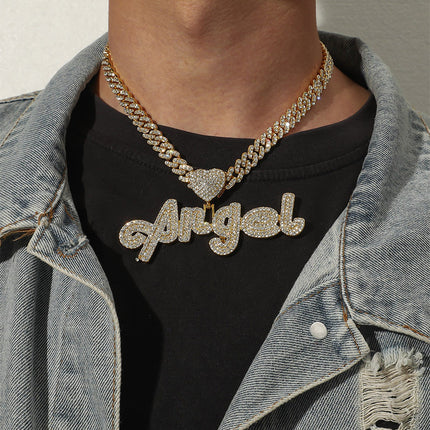 Foreign trade Europe and the United States new full diamond letters ANGEL ANGEL pendant grass font name hip-hop necklace jewelry