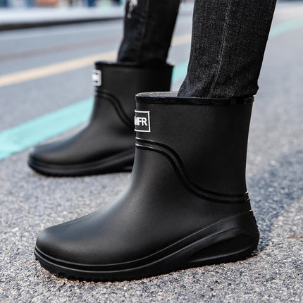New Mid-Calf Rain Boots for Men, Adult Men's Waterproof Shoes, Rain Boots, Non-Slip Wear-Resistant Rubber Shoes, Plus Velvet Fashionable Kitchen Water Boots