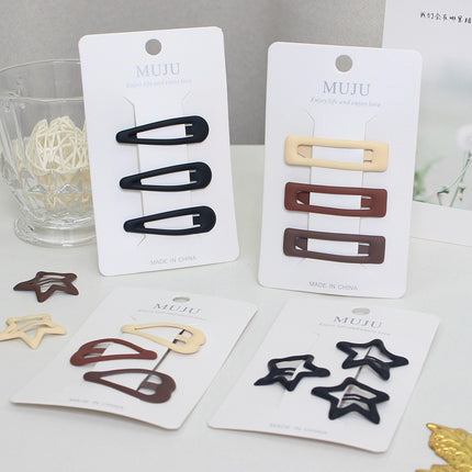 Simple hair accessories Brown series suit hairpin 3 cards BB clip three-dimensional drop oil frosted side bangs clip
