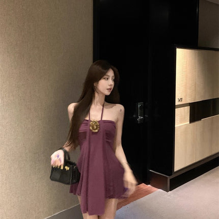 Pure Desire Hot Girl Sleeveless Irregular Dress for Women Summer 2025 New Style Elegant Sexy Waist-Cinching Versatile Halter Dress