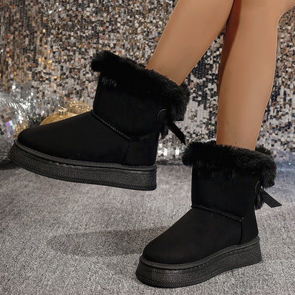 2025 Autumn and Winter New European and American Export Large Size Fleece-Lined Thick-Soled Slip-On Furry Bow Large Size Snow Boots