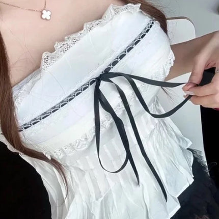 New Product from Dongdaemun, South Korea: Sexy and Alluring, Stunning Off-Shoulder Design Lace-Trimmed Tube Top