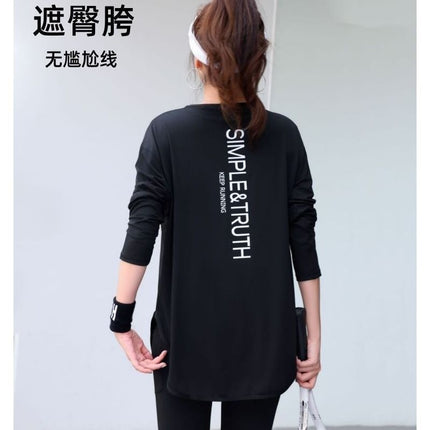 Mid-Length Hip-Covering Running Trendy Fitness Clothing Women's Tops Loose Belly-Covering Quick-Drying Yoga Large Size Spring and Autumn Clothing