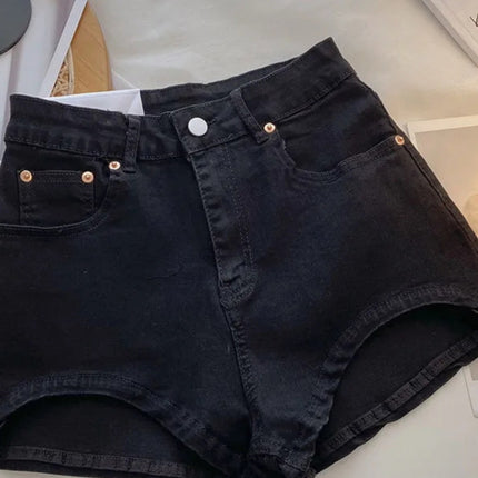 Hot Girls Denim Shorts Women's Design Sense Niche High Waist Slimming Legs Long Tight Hip Elastic Irregular Hot Pants