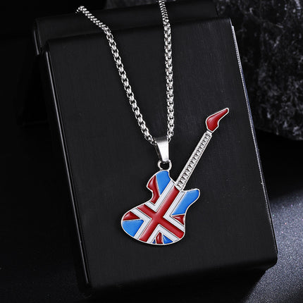 New Guitar Pendant Necklace for Men, Colorful Oil-Drip Alloy Instrument Stainless Steel Pendant DIY Jewelry Accessories for Women
