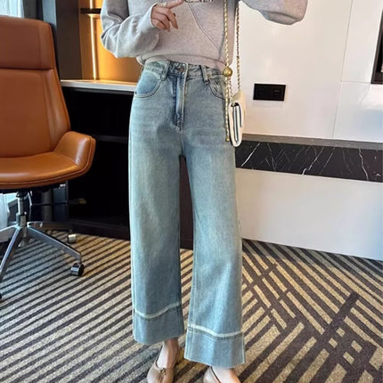 Light Color Straight Jeans Women's Spring and Summer Thin New Pear-Shaped Figure Niche High Waist Slimming Wide Leg Pants