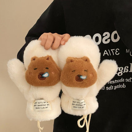 Cartoon Sweet Girl Pink Cat Scarf Winter Warm Thickeneded Cute Plush Windproof Student Scarf White