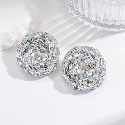 European and American Cross-border New Water Drop Round Stained Glass Full Diamond Light Luxury Earrings Fashion Earrings High-end Earrings for Women