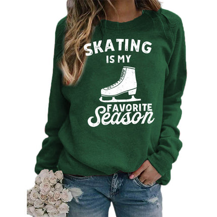 Foreign trade supply skating shoes printed round neck jacket sweater European size women's coat long sleeve cross-border