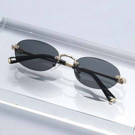 2026 New Oval Rimless Sunglasses European and American Retro Sunglasses Trendy Concave Shape Fashion Street Style Sunglasses