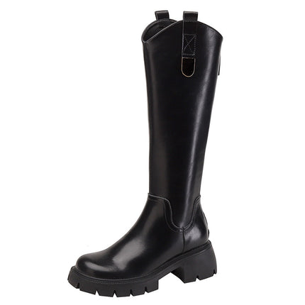 2026 Women's Long Boots for Autumn and Winter, Thick-Soled, Fleece-Lined, Slim-Fit Riding Boots, Black High Boots, Non-Slip