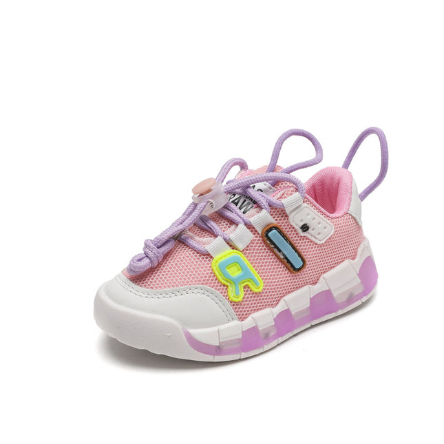 2022 spring and autumn mesh sports shoes with lights children's shoes breathable casual boys and girls letters baby children's shoes in stock