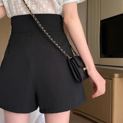 2024 Spring New High Waist A- line Shorts Design Sense Pants Fashion Korean Style Slim Black Wide Leg Casual Pants