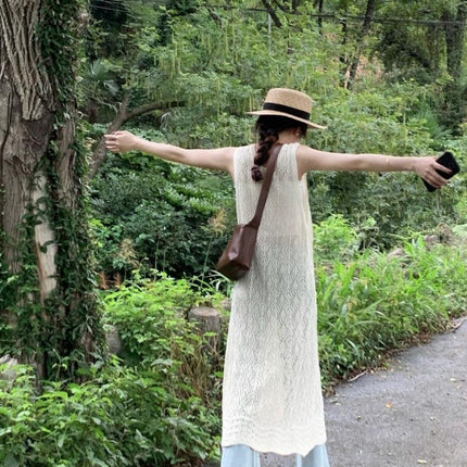 Designed Niche Layered Blouse Knitted Vest Dress Summer Women's Back Slit Long Skirt Dress Chic Skirt
