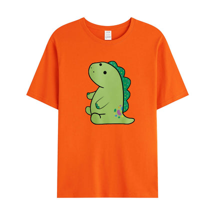 Cross-Border Summer New Product Cartoon Dinosaur Pattern Men's Cotton Loose Combed Cotton Pullover Round Neck Short Sleeves