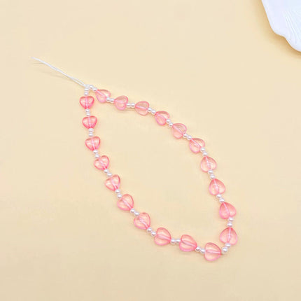 Pink Heart Love Pearl Beaded Mobile Phone Chain Girl's Heart Sweet and Cute Anti-lost Mobile Phone Lanyard Neck