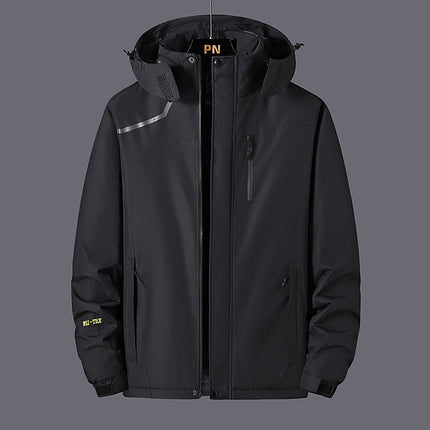 Men's and women's LOGO work clothes windproof waterproof outdoor mountaineering clothing plus velvet warm hooded coat wholesale