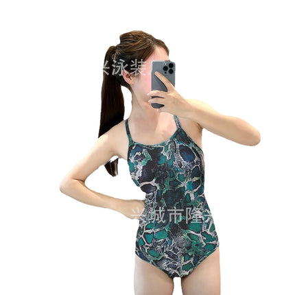 Green Python 2025 New One-Piece Racing Swimsuit Women's Professional Training Hot Springs Sexy Slimming Flesh Covering Swimsuit