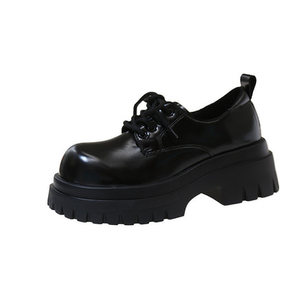 Retro British Style Thick-Soled Small Leather Shoes for Women 2025 Spring & Fall New Round-Toe Matchinging Skirt Heightening Lace-Up Shoes