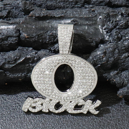 European and American Personality Hip Hop Cross-border Men's Jewelry Fashion Brand OBLOCK English Letter Pendant Full Diamond Cuban Chain Necklace