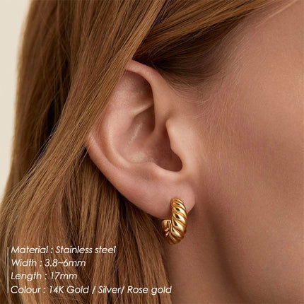 Korean Style Simple Croissant Twist Earrings Stainless Steel Curved Ear Pins Gold-Plated Women's Earrings Wholesale