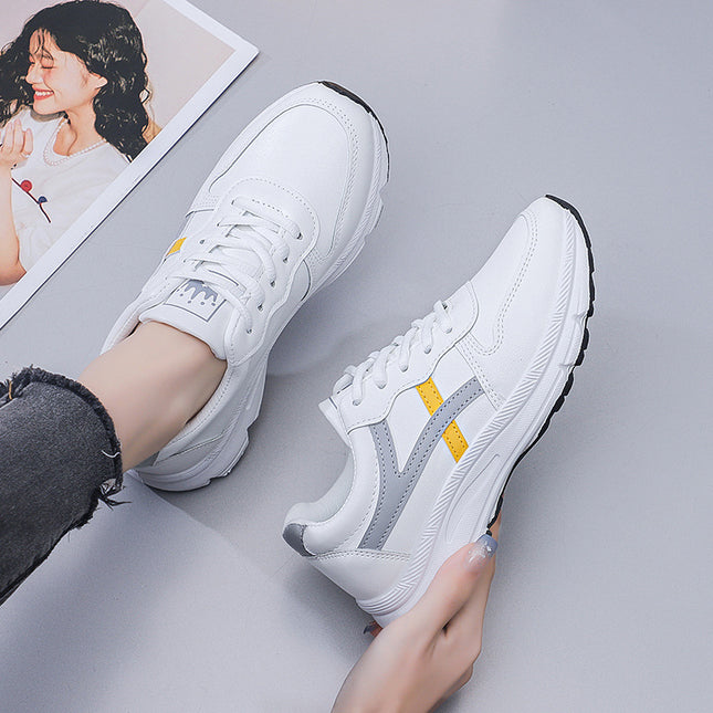 Women's Sports Shoes Spring and Autumn New 2022 Korean Style All-match Explosions Student Casual Shoes Leather Top Daddy Shoes Running Shoes