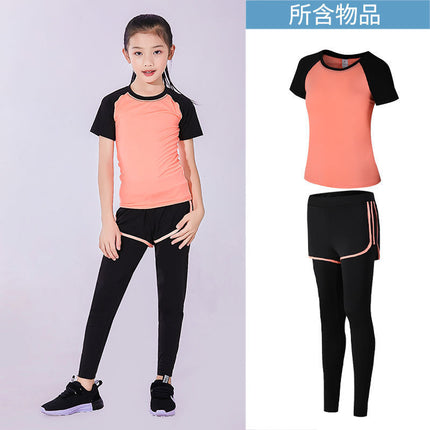 Children's Running Clothing Sports Suit Tights Girls Yoga Training Basketball Quick-Drying Clothing Elastic Sweat-Absorbent Fitness Clothing