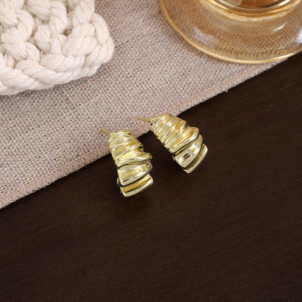 European and American Style Simple Elegant Metal Wind Ring Earrings Retro Exaggerated Irregular Electroplating High-grade Earrings for Women
