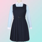 Dark blue (dress) + women's contrasting peak collar long-sleeved shirt + belt / XS