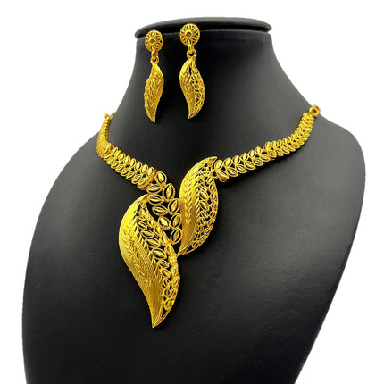 Middle East Bride Gold Scale Flower Necklace Women's Earring Set Wedding Set Chain Copper Gold Plated Gold Shop Window Gold Same
