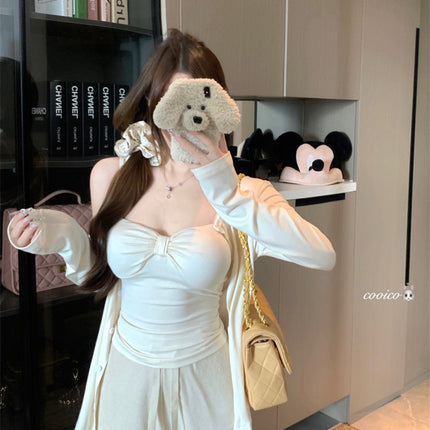 Trendy Two-Piece Set: Pure Desire Hot Girl Style Twisted Design Camisole for Women, Early Autumn New Niche Versatile Cardigan with Long Sleeves