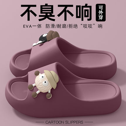 Women's Thick-Soled Summer Slippers for Indoor and Home Use, Silent and Poop-Feeling, Bathroom Bathing, Deodorant Outer Wear, Couple's Men's Slippers