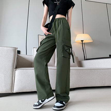 Overalls Women's Summer New Style Pendant Wide Leg Pants Slimming Retro European and American Retro Sports Drawstring High Waist Casual Pants