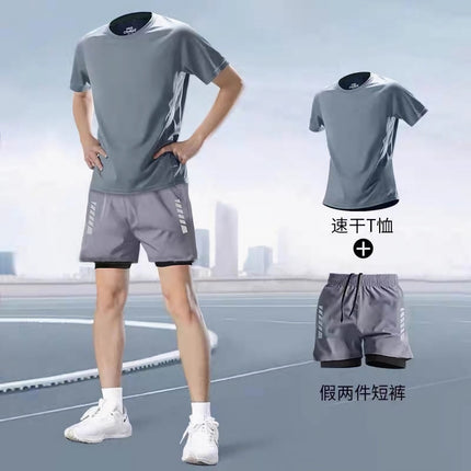 Badminton Clothing Men's Ice Silk Summer Quick-Drying Clothing Set Fitness Sports Short-Sleeved T-Shirt Table Tennis Training Equipment