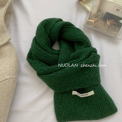 Factory Wool Blended Solid Color Wool Scarf Women's Winter White South Korea New Student Couple Simple Knitted Scarf