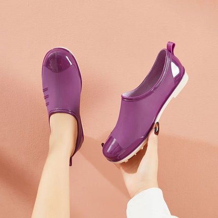 Mom's Rain Boots Women's Shallow Mouth New Fashion Lightweight Rain Boots Outer Wear Non-Slip Adult Work Kitchen Car Wash Glue Shoes