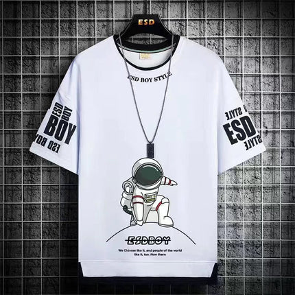 Boys' Short-Sleeve T-Shirt Trendy Brand Men's Clothing Live Broadcast for Middle School Students and Older Children Summer Half-Sleeve Youth Clothing for Ages 12-18