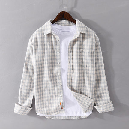 2022 Spring New Sanding Plaid Long-sleeved Shirt Men's Loose Casual All-match Youth Cotton Trendy 8801 Shirt