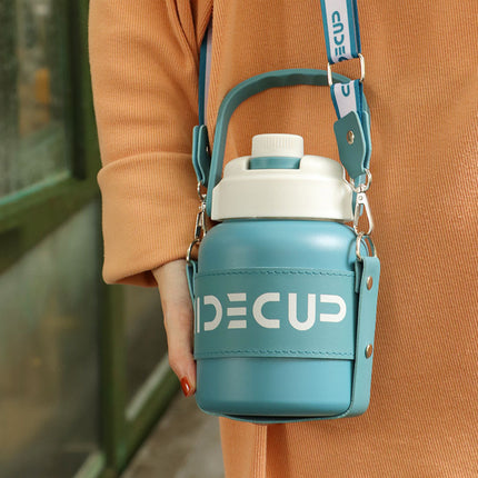 in stock 316 Stainless Steel Large Capacity Thermos Pot Portable Lacquer Straw Water Cup Student Outdoor Sports Kettle