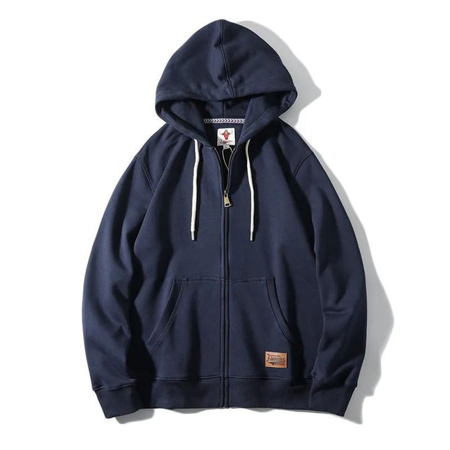 High weight cotton blended technology brushed brushed zipper cardigan solid color warm hooded sweater couple coat