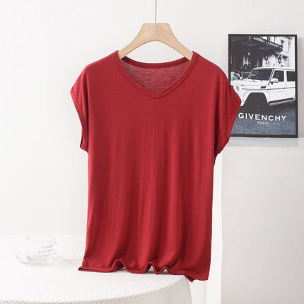 V-neck Modal Short-sleeved T-shirt Women's Summer Thin Loose plus size chubby girl 100.00kg Base Shirt Top Wide Shoulder Vest