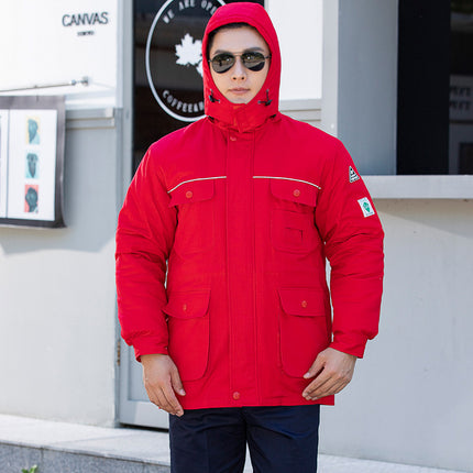 Winter work clothes cotton-padded jacket men's work clothes cotton-padded coat men's fleece-lined thickened warm cold-proof zipper cotton-padded three-open clothes