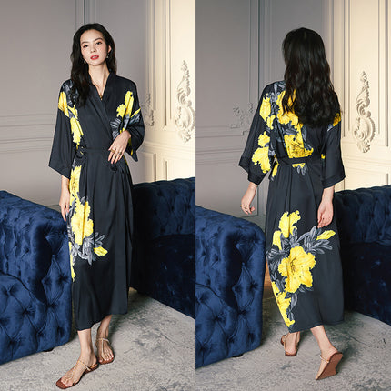 Yaoting New Style Satin Pajamas Women's Summer Large Size Light Luxury Seven-point Sleeve Cool Nightgown Bathrobe Home Clothes Women's WP2669