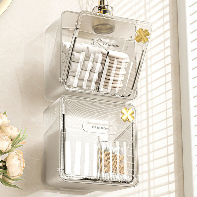 Cotton Swab Storage Box, Wall-Mounted, No-Drill, Elastic Band, Makeup Cotton, Makeup Remover Wipes Storage Box, Bathroom Hairpin Organizer Box