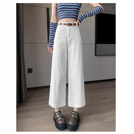 Loose Wide-Leg Granny Pants Summer New Cool Drape Soft Thin Material Petite Cropped Straight-Leg Jeans