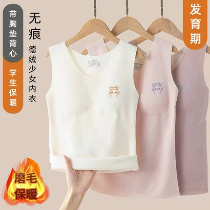 Cross-Border Foreign Trade Popular German Velvet Thermal Underwear for Students with Chest Pads, Double-Sided Brushed Girls' Cold-Proof Vest