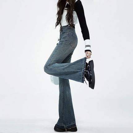 Vintage Jeans Women's Autumn and Winter 2024 New American Style High Waist Slimming All-match Wide Leg Not Sticking Leg Micro Horn Pants