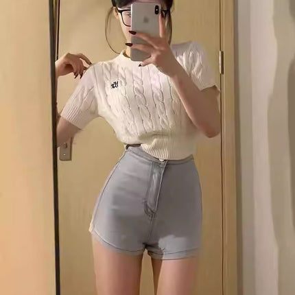 light blue Summer Denim Shorts Women's Hot Hip High Waist Slim-fit Hot Pants Jazz Dance Underwear Missing Shorts