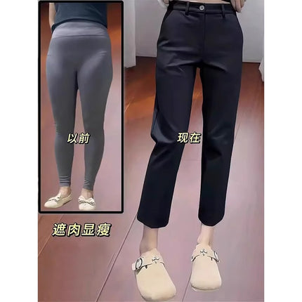 Black Cigarette Pants Women's Summer Thin Pear-Shaped Figure High-Waist Slim Casual Nine-Point Slit Narrow Straight Pants